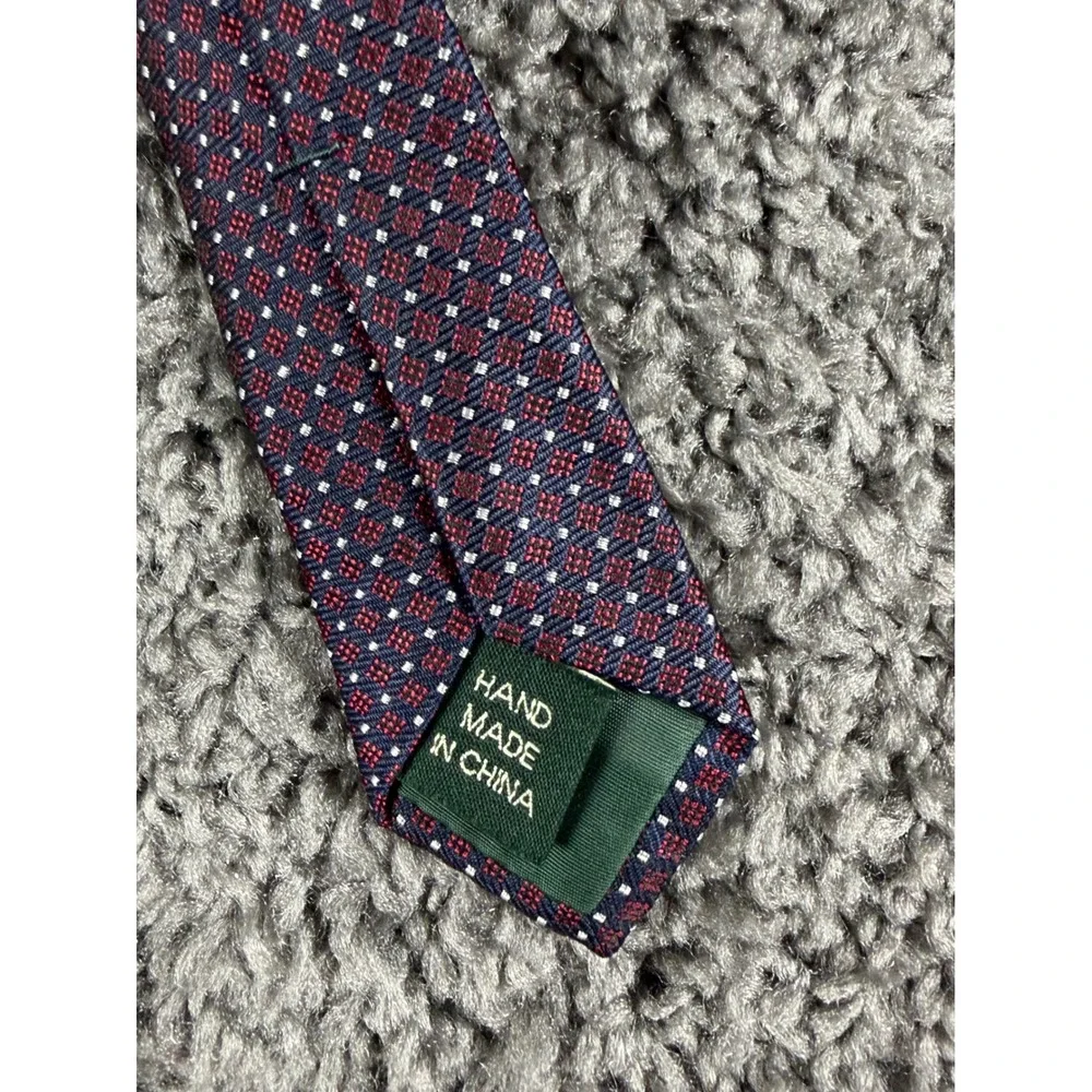 Lauren Ralph Lauren Mens Silk Tie Navy Blue Red Geometric Micro Dot Silk Necktie
